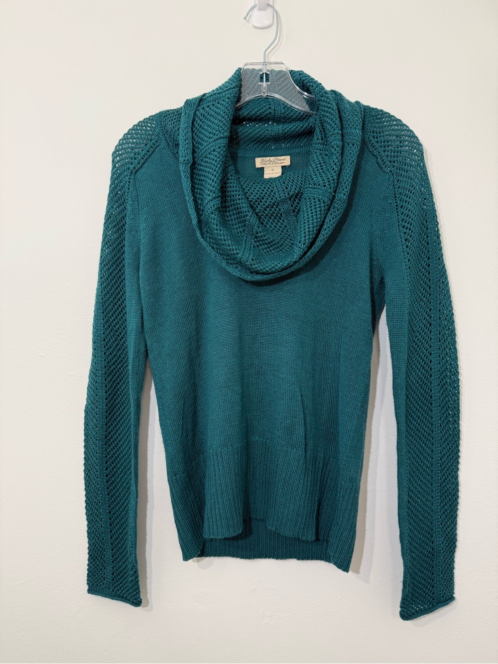 Lucky Brand Teal Cowl Neck Open-Knit Sweater – Size Small